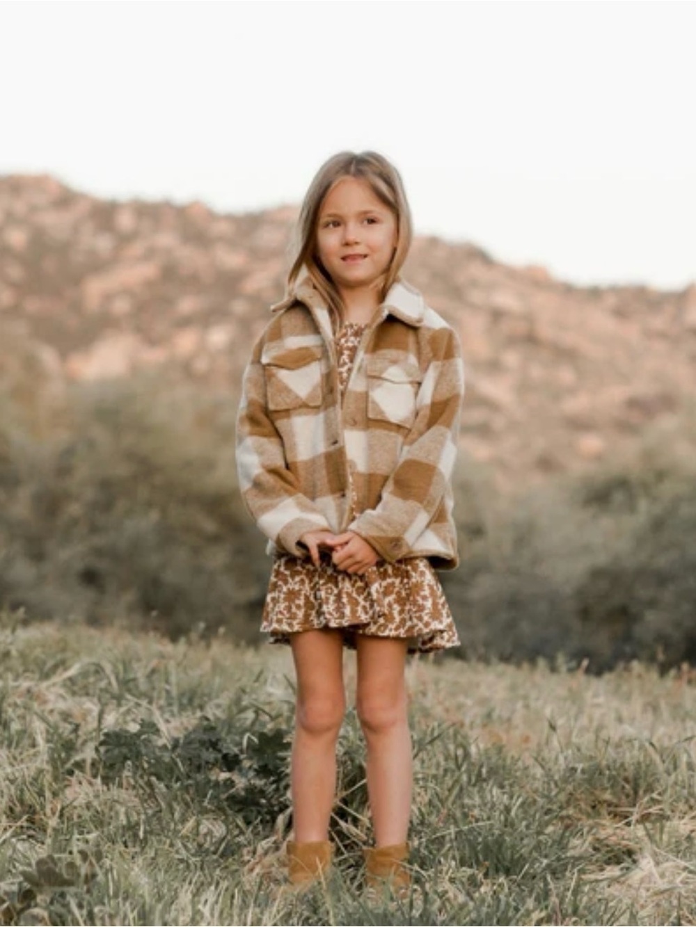 Rylee + Cru shearling chore coat brass checker 8-9year NWT